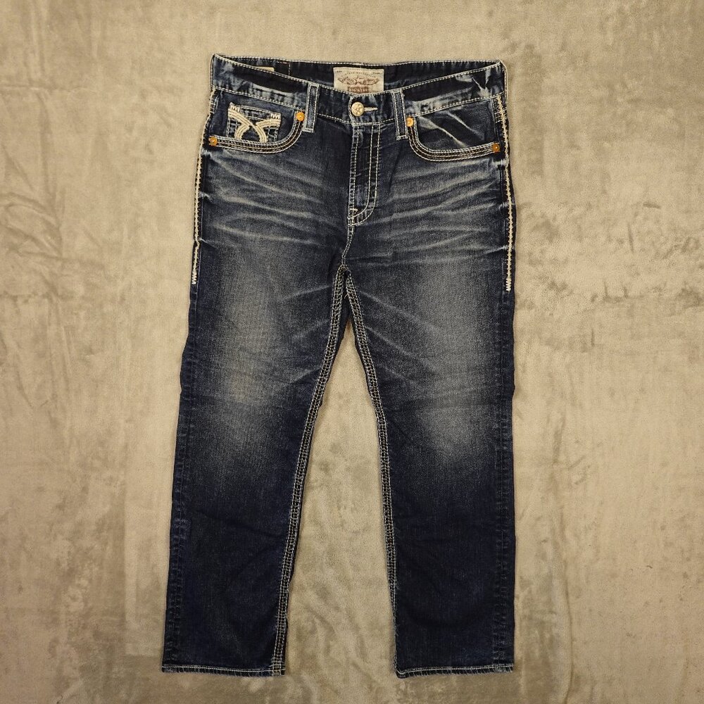 Big Star Pioneer Bootcut Jeans Men’s 36R Dark Wash Distressed Buckle Denim